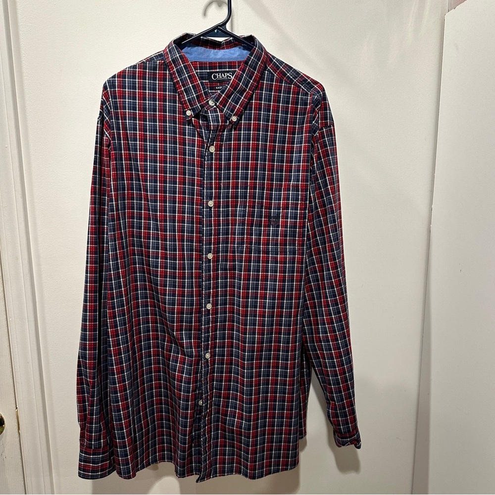 Chaps Red and Blue Casual Button Down Shirt - Picture 2 of 6